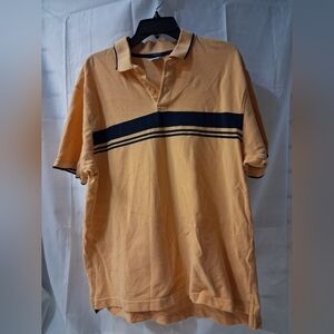 Old Navy Men's Yellow Polo with Navy Chest Stripe